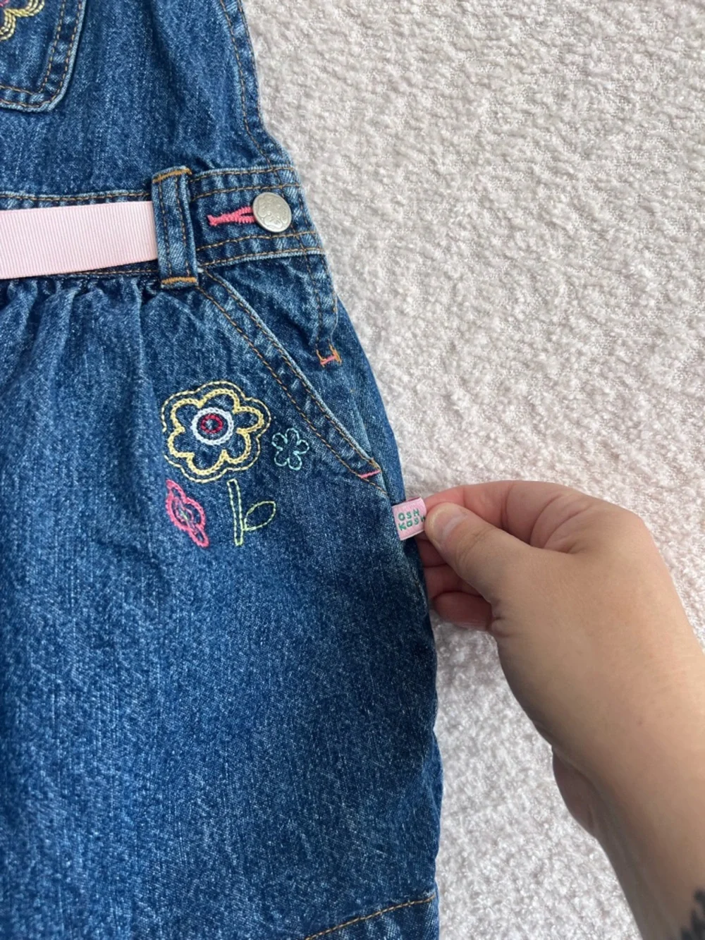 Osh Kosh B’Gosh Vintage Retro Baby Blue Denim Overalls‎ Dress Infant Size 24 Mon